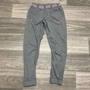 Nike Girls Lightweight Studio Pant Leggings Grey Neon Pink XL 26x28 Yoga Run Gym